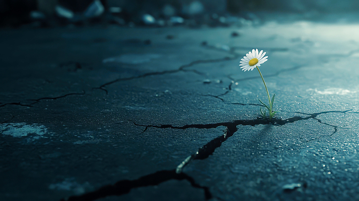 JPG 편집이미지 꽃 자연 바닥 환경 어둠 희망 성장 균열 생태계 데이지 뷰티풀 회복 편집실사 AI포토 AI콘텐츠 식물 감정 컨셉 모션 CG 파일형식