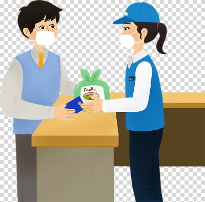 편집이미지 음식 유니폼 포장 대화 마스크 안전 믿음 상점 거래 시간 고객 배송 직원 서비스 전달 PNG 옷 감정 말하기 파일형식