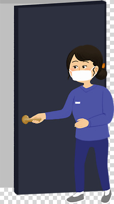 편집이미지 여자 모션 실내 손잡이 마스크 일상 파란색 문 오픈 닫기 보호 긴장 PNG 감정 컬러 컨셉 사람 내부 라이프 파일형식