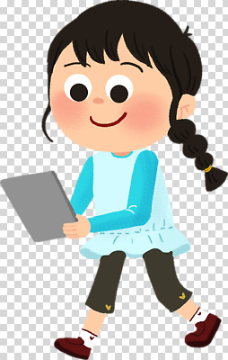 여자 감정 어린이 컨셉 모션 표정 사람 전자제품 스마트기기 파일형식 소녀 태블릿 즐거움 웃음 앉기 장난감 단순화된 귀여움 교육 상상 놀이 기술 편집이미지 PNG