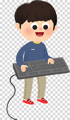 학생 남자 감정 어린이 컨셉 표정 사람 전자제품 파일형식 소년 키보드 컴퓨터 웃음 즐거움 모션 초등학생 놀이 호기심 기술 교육 편집이미지 PNG