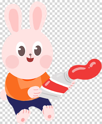 동물 편집이미지 캐릭터 옷 예술 모션 웃음 귀여움 물감 토끼 즐거움 그림 PNG 창의력 창작 감정 컨셉 포유류 표정 반려동물 미술도구 파일형식