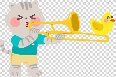 동물 편집이미지 캐릭터 악기 음악 인형 컬러 연주 반바지 오리 노란색 고양이 즐거움 PNG 트롬본 감정 바지 포유류 조류 문화예술 반려동물 금관악기 파일형식