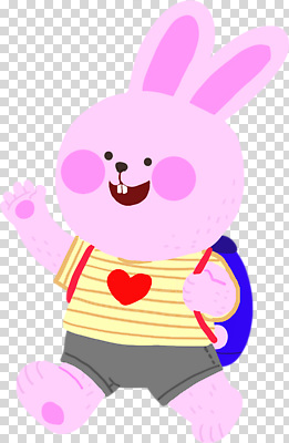 편집이미지 캐릭터 분홍색 티셔츠 가방 웃음 걷기 귀여움 줄무늬 하트 토끼 즐거움 그림 PNG 모양 잡화 감정 컬러 컨셉 셔츠 무늬 포유류 모션 표정 반려동물 파일형식