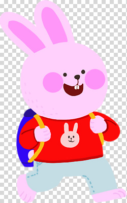 잡화 감정 컨셉 포유류 모션 표정 반려동물 등하교 파일형식 토끼 캐릭터 귀여움 가방 걷기 행복 도전 놀이 동물 컬러 디자인 미소 등교 편집이미지 PNG