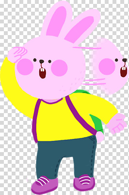 편집이미지 캐릭터 분홍색 신발 배낭 표정 노란색 귀여움 토끼 스웨터 즐거움 경례 PNG 감정 컬러 컨셉 상의 가방 포유류 반려동물 인사 파일형식