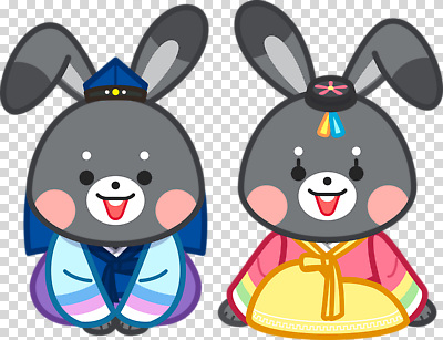 편집이미지 캐릭터 전통 디자인 옷 문화 컬러 한국 장식 귀여움 토끼 한복 즐거움 PNG 한국전통 감정 아시아 컨셉 포유류 반려동물 전통의상 파일형식