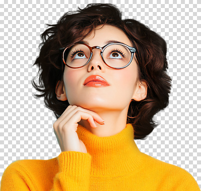 편집이미지 여자 패션 안경 포즈 생각 표정 화장 주황색 스웨터 모던 호기심 PNG 뷰티풀 창의성 의료성형뷰티 스타일 잡화 감정 컬러 컨셉 상의 사람 뷰티 파일형식