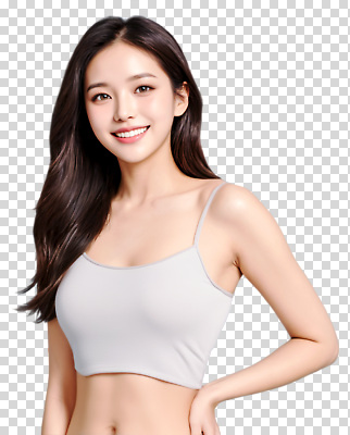 편집이미지 긴머리 헤어스타일 여자 패션 감정 포즈 미소 사람 민소매 카메라 매력적 자신감 화사함 PNG 뷰티풀 의료성형뷰티 컨셉 상의 표정 전자제품 파일형식