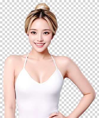 편집이미지 여자 패션 수영복 포즈 미소 웃음 여름 빛 청춘 머리 매력적 묶기 소매 PNG 의료성형뷰티 스타일 옷 계절 컨셉 모션 표정 사람 신체부위 파일형식