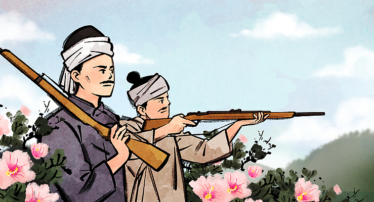 PSD 전통 남자 꽃 문화 꽃밭 일러스트 모션 자연 하늘 농촌 역사 전통의상 전쟁 사냥 무궁화 사냥꾼 소총 광복절 국내일러스트 식물 직업 사람 공휴일 총 시골 국경일 생태계 파일형식