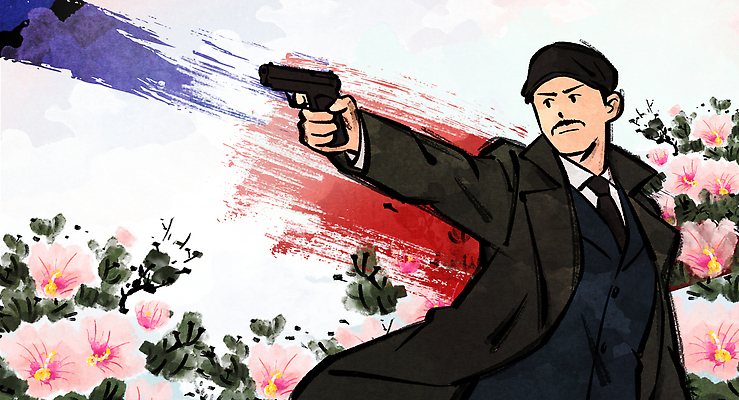 PSD 캐릭터 남자 감정 예술 컬러 백그라운드 꽃밭 일러스트 이야기 총 표현 수비 공격 그림 싸움 전쟁 장면 무궁화 드로잉 전사 광복절 액션 국내일러스트 꽃 무기 모션 미술 사람 공휴일 국경일 파일형식