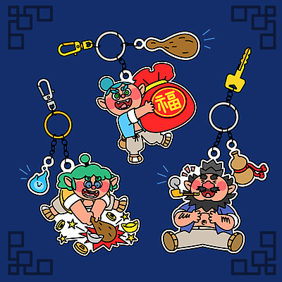 캐릭터 전통 디자인 문화 컬러 일러스트 한국 선물 장식 귀여움 행운 즐거움 오브젝트 도깨비 개성 소원 수공예 아이템 열쇠꾸러미 키링 국내일러스트 AI파일 감정 아시아 컨셉 열쇠 공예 파일형식 벡터