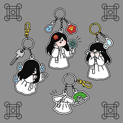 캐릭터 디자인 여자 문화 컬러 포즈 일러스트 장신구 선물 장식 귀여움 처녀귀신 상품 수집 오브젝트 그림 팬시 키링 국내일러스트 AI파일 컨셉 사람 유령 파일형식 벡터