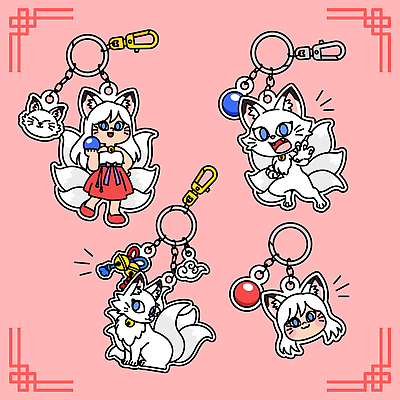 동물 캐릭터 디자인 분홍색 컬러 일러스트 장신구 선물 장식 전시 매력적 공예 오브젝트 여우 구미호 인기 키링 스타일 국내일러스트 AI파일 컨셉 포유류 취미 파일형식 벡터