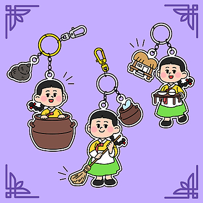 캐릭터 전통 패션 문화 일러스트 장신구 선물 취미 세트 유행 즐거움 오브젝트 개성 색감 우렁각시 창의력 키링 핸드메이드 아기자기 국내일러스트 AI파일 감정 컨셉 파일형식 벡터