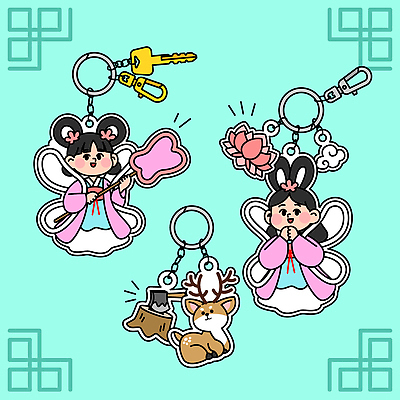 동물 캐릭터 패션 꽃 일러스트 장신구 곰 사슴 요정 장식 귀여움 오브젝트 선녀 색감 키링 핸드메이드 디지털아트 국내일러스트 AI파일 식물 컨셉 포유류 파일형식 벡터