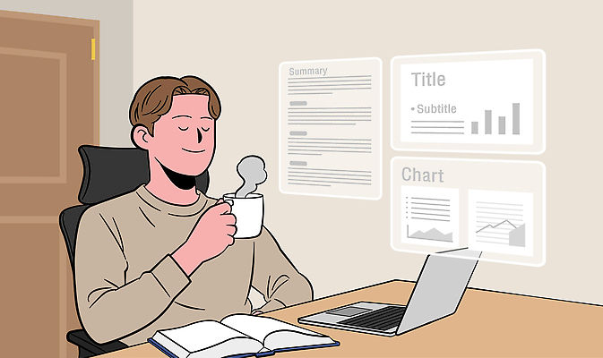 남자 커피 일러스트 탁자 웃음 일상 노트북 학습 스터디 사무실 스크린 자료 정보 작업 편안함 집중 문서 서류판 국내일러스트 AI파일 교육 음료 가구 컨셉 비즈니스 표정 사람 라이프 전자제품 사무용품 감각 파일형식 벡터