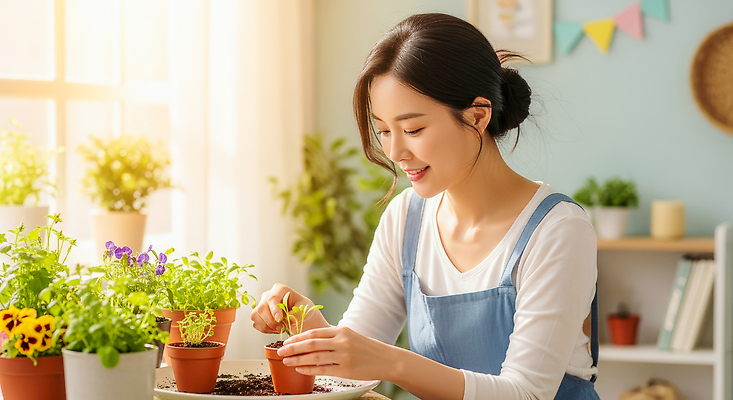 JPG 식물 편집이미지 여자 화분 모션 자연 아침 실내 태양 정원 농사 관심 분갈이 뷰티풀 의료성형뷰티 편집실사 AI포토 AI인물포토 AI콘텐츠 주간 자연요소 농업 사람 내부 CG 생태계 원예 파일형식