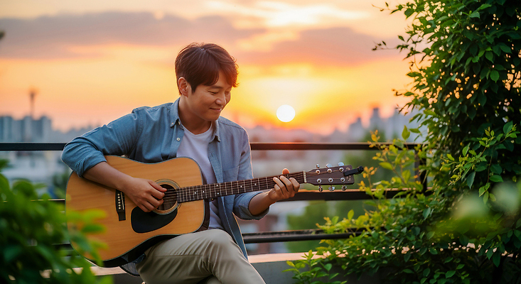 JPG 식물 편집이미지 남자 여유 예술 음악 연주 야외 일몰 기타 도시 분위기 편안함 옥상 즐거움 감성 의료성형뷰티 편집실사 AI포토 AI인물포토 AI콘텐츠 감정 컨셉 현악기 문화예술 사람 노을 감각 CG 파일형식