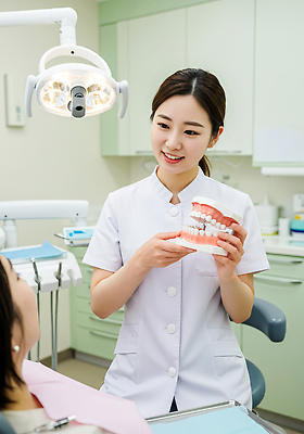 JPG 편집이미지 직업 여자 친절 치과 대화 치료 환자 전문직 상담 치아모형 잇몸 진료실 의료성형뷰티 편집실사 AI포토 AI인물포토 AI콘텐츠 신체 의학 병원 말하기 사람 진료 치아 CG 파일형식