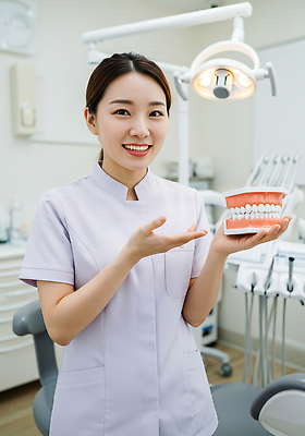 JPG 편집이미지 의학 건강 치과 웃음 일상 치료 모형 환자 간호사 치아 구강 의사소통 진료실 의료성형뷰티 편집실사 AI포토 AI인물포토 AI콘텐츠 표정 병원 라이프 진료 의료진 입 소화기관 CG 파일형식