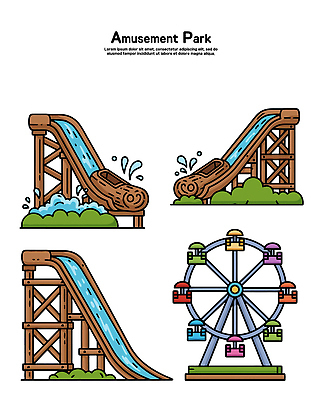 나무 어린이 일러스트 가족 물놀이 풍경 초록색 물 여름 파란색 노란색 놀이공원 게임 놀이기구 즐거움 대관람차 스릴 슬라이드 국내일러스트 AI파일 자연요소 식물 계절 감정 컬러 관계 놀이 사람 테마파크 파일형식 벡터