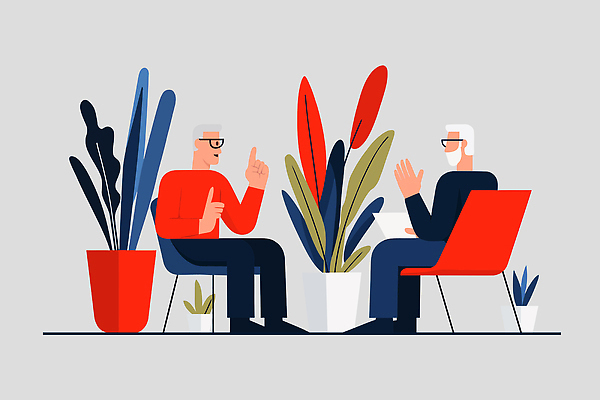 식물 디자인 노년 의자 일러스트 협력 이야기 대화 손짓 두명 친구 정원 듣기 편안함 조화 소통 리더쉽 국내일러스트 AI파일 가구 컨셉 관계 모션 말하기 사람 성인 감각 파일형식 벡터