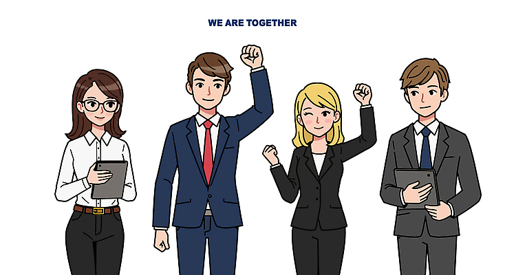 일러스트 응원 모션 성공 협력 직장 웃음 사무실 기쁨 모임 에너지 작업 전문직 목표 동료 소통 긍정적 의욕 국내일러스트 AI파일 직업 감정 컨셉 회사 비즈니스 관계 표정 파일형식 벡터