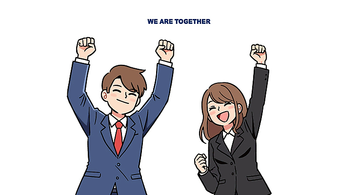 캐릭터 여자 남자 포즈 일러스트 비즈니스 성공 협력 직장 함께함 표정 정장 기쁨 표현 목표 노력 긍정적 국내일러스트 AI파일 옷 감정 컨셉 회사 사람 파일형식 벡터