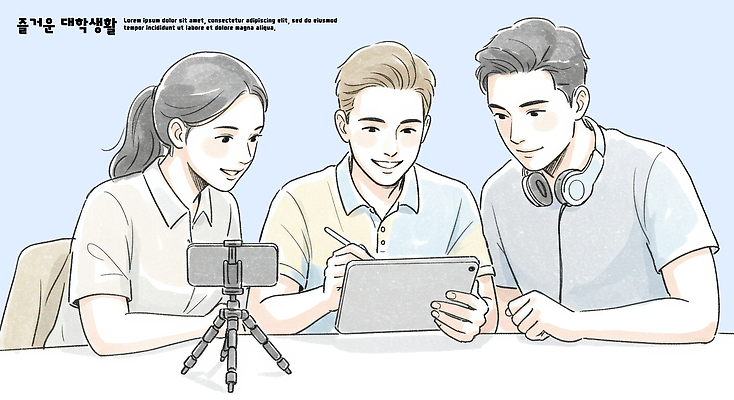 PSD 일러스트 모션 협력 아이디어 기술 미소 웃음 친구 스마트폰 청춘 태블릿 시간 작업 즐거움 모던 대학교 세대 소통 창의력 셰어링 국내일러스트 감정 컨셉 학교 관계 표정 전자제품 핸드폰 스마트기기 파일형식 공유경제