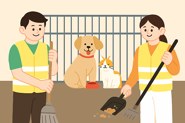 동물 행복 일러스트 모션 표정 사랑 반려동물 환경 고양이 봉사 도움 강아지 자원봉사자 보호 청소 기획 사회봉사 기부 참여 국내일러스트 AI파일 감정 컨셉 포유류 개 파일형식 벡터