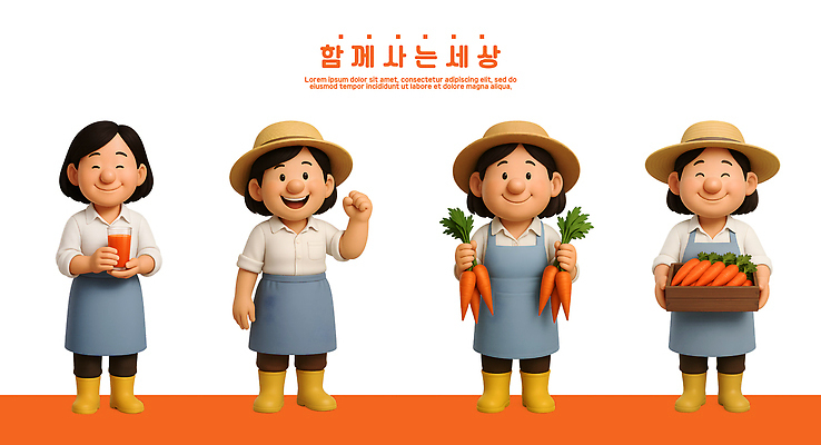 PSD 편집이미지 캐릭터 밭 농업 채소 표정 웃음 농작물 농장 당근 수확 가을 작업 시장 농부 편집3D 직업 계절 산업 뿌리채소 3D 파일형식