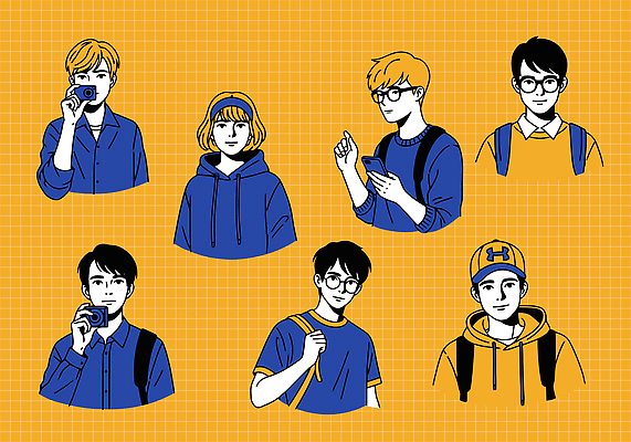 학생 디자인 대학생 백그라운드 일러스트 모션 대화 취미 파란색 스마트폰 청춘 카메라 자유 표현 그룹 즐거움 그림 개성 소통 국내일러스트 AI파일 감정 컬러 컨셉 말하기 전자제품 핸드폰 스마트기기 파일형식 벡터