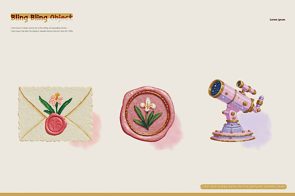 PSD 디자인 꽃 예술 상징 컬러 일러스트 봉투 장식 도장 금속 망원경 관찰 제조 편지 오브젝트 수공예 꾸미기 뷰티풀 솜씨 창의성 국내일러스트 식물 모션 재질 공예 파일형식