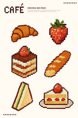 PSD 디자인 예술 음식 컬러 일러스트 딸기 디저트 그래픽 과자 케이크 디지털 카페 바게트 크루아상 배열 생크림 이미지 스타일 맛있는 국내일러스트 빵 과일 상점 크림 파일형식