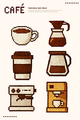 PSD 디자인 커피 음료 예술 일러스트 취미 생활 카페 커피잔 커피메이커 그림 작품 감성 자수 에스프레소 수공예 보온병 아이템 드리퍼 스타일 국내일러스트 컨셉 잔 미술 상점 공예 커피용품 파일형식