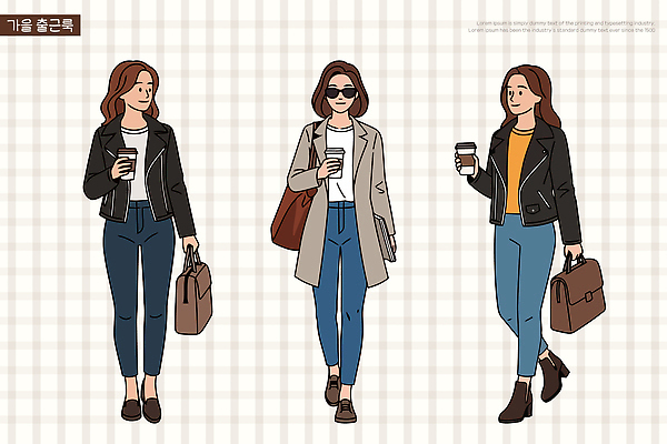옷 여자 패션 커피 가방 일러스트 거리 부츠 일상 캐주얼 유행 코트 가을 청바지 도시 모던 외출 스타일 국내일러스트 AI파일 잡화 계절 음료 신발 바지 사람 라이프 외투 파일형식 벡터