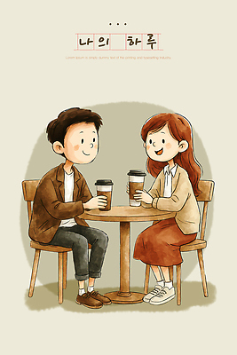 PSD 감정 커피 음료 일러스트 탁자 함께함 따뜻함 대화 사랑 미소 일상 친구 카페 만남 즐거움 일과 소통 국내일러스트 가구 컨셉 관계 표정 말하기 라이프 상점 파일형식