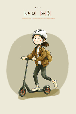 PSD 캐릭터 길 어린이 이동 일러스트 배낭 모션 웃음 안전 풍경 소녀 야외 그래픽 자전거 스쿠터 도시 헬멧 편안함 즐거움 일과 통과 국내일러스트 여자 감정 컨셉 가방 표정 사람 바이크 오토바이 감각 보호장비 파일형식