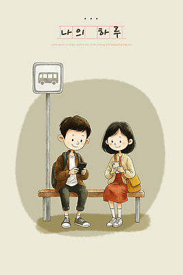 PSD 캐릭터 일러스트 휴식 버스 대화 미소 소녀 소년 일상 여름 친구 스마트폰 도시 기다림 분위기 역 편안함 국내일러스트 계절 여자 남자 어린이 육상교통 컨셉 관계 교통시설 모션 대중교통 표정 말하기 라이프 핸드폰 스마트기기 감각 파일형식