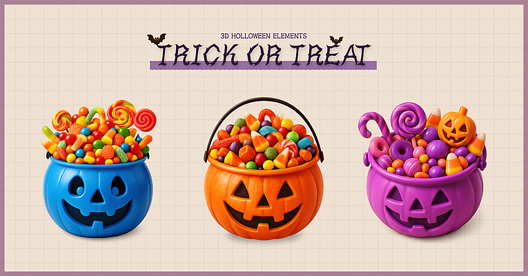 PSD 편집이미지 호박 디저트 사탕 장식 파란색 파티 바구니 보라색 축제 주황색 할로윈 유령 즐거움 편집3D 감정 음식 컬러 채소 이벤트 3D 파일형식