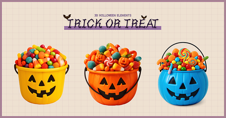 PSD 편집이미지 호박 디저트 사탕 장식 파란색 노란색 파티 바구니 축제 주황색 할로윈 달콤 즐거움 편집3D 감정 음식 컬러 채소 이벤트 3D 맛 파일형식