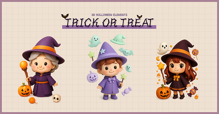 PSD 편집이미지 캐릭터 디자인 놀이 호박 사탕 장식 3D 축제 할로윈 마법사 아기 유령 즐거움 창작 편집3D 감정 채소 디저트 사람 디지털합성 파일형식