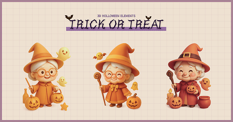 PSD 편집이미지 캐릭터 옷 할머니 호박 장식 농장 귀여움 축제 할로윈 마법사 가을 유령 즐거움 마법 편집3D 계절 여자 노년 감정 컨셉 농업 채소 3D 파일형식