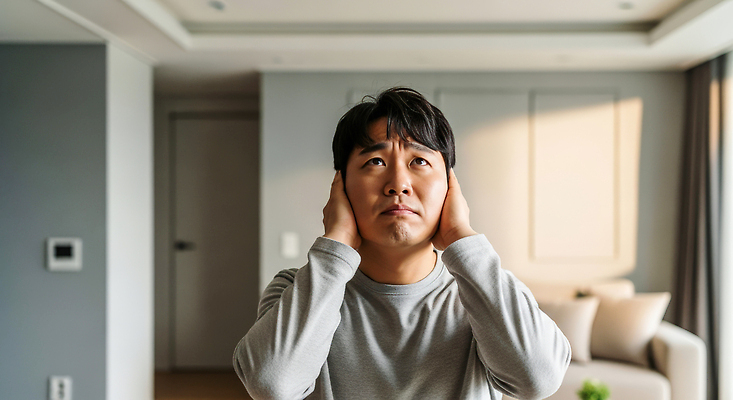 JPG 편집이미지 남자 스트레스 표정 사람 생활 공간 고통 수비 불안 집중 귀 소음 심리 어려움 층간소음 의료성형뷰티 편집실사 AI포토 AI인물포토 AI콘텐츠 감정 컨셉 모션 신체부위 소리 CG 파일형식