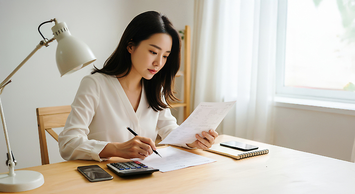 JPG 편집이미지 손글씨 여자 조명 사무실 계산기 시간 업무 작업 집중 책상 문서 기획 의료성형뷰티 편집실사 AI포토 AI인물포토 AI콘텐츠 가구 컨셉 비즈니스 문구용품 사람 장비 CG 파일형식