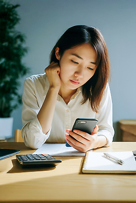 JPG 편집이미지 여자 조명 일상 스마트폰 사무실 공책 계산기 작업 분위기 집중 책상 확인 의료성형뷰티 차분 편집실사 AI포토 AI인물포토 AI콘텐츠 가구 컨셉 비즈니스 문구용품 사람 라이프 핸드폰 스마트기기 장비 CG 파일형식