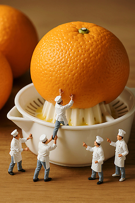 JPG 편집이미지 과일 주방용품 협력 요리 주방 요리사 미니어처 즙 작품 생동감 설치미술 창의력 편집실사 AI컴퓨터그래픽 AI콘텐츠 직업 생활용품 미술 모형 CG 파일형식