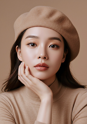 JPG 편집이미지 옷 여자 패션 포즈 표정 화장 뷰티 갈색 우아함 감성 베레모 뷰티풀 의료성형뷰티 스타일 편집실사 AI포토 AI인물포토 AI콘텐츠 모자_잡화 컬러 컨셉 사람 CG 파일형식